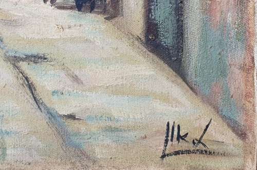 Original oil painting signed by artist of a European street scene as per photo`s